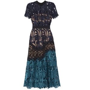 NWT Self-Portrait Tri-Tone Midi Lace Dress